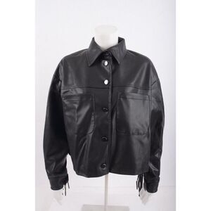 Zara Womens Faux Leather Biker Moto Jacket Fringe S Small 9305/451 Vegan NWT